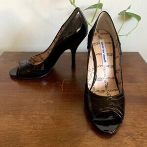 Jones New York Dark Chocolate Brown Patent Leather Peep Toe Pump Size 5 NWT
